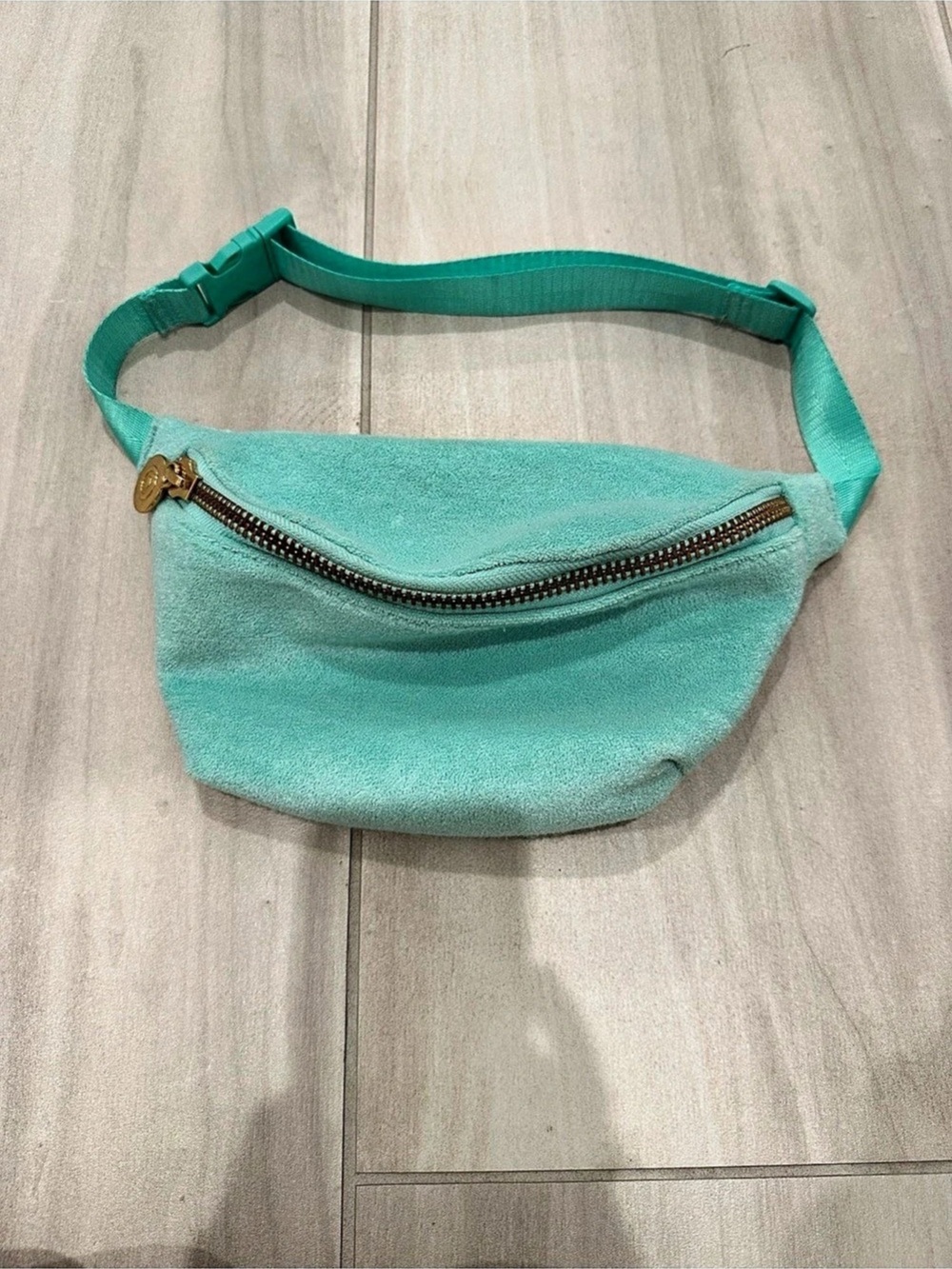 Stoney Clover Lane green terry Fanny Pack / Belt Bag with Gold-Tone Zipper